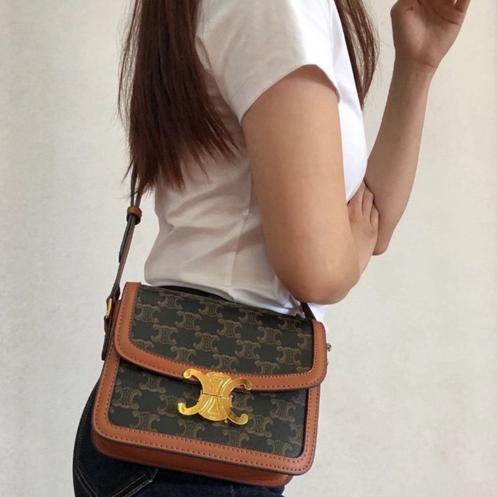 BRAND NEW! Celine TEEN TRIOMPHE BAG IN TRIOMPHE CANVAS AND CALFSKIN